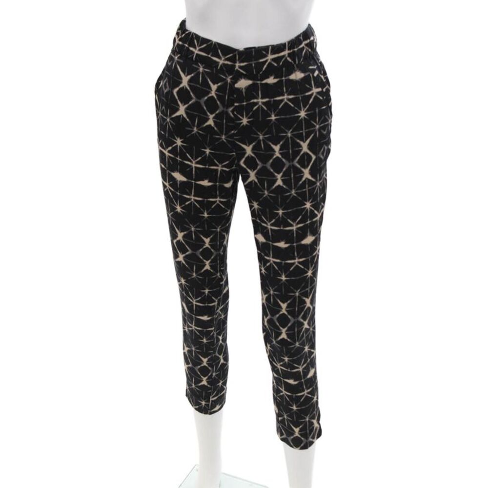 Piamita Women Cropped Ankle Pants Black Geometric Silk Blend Size XS